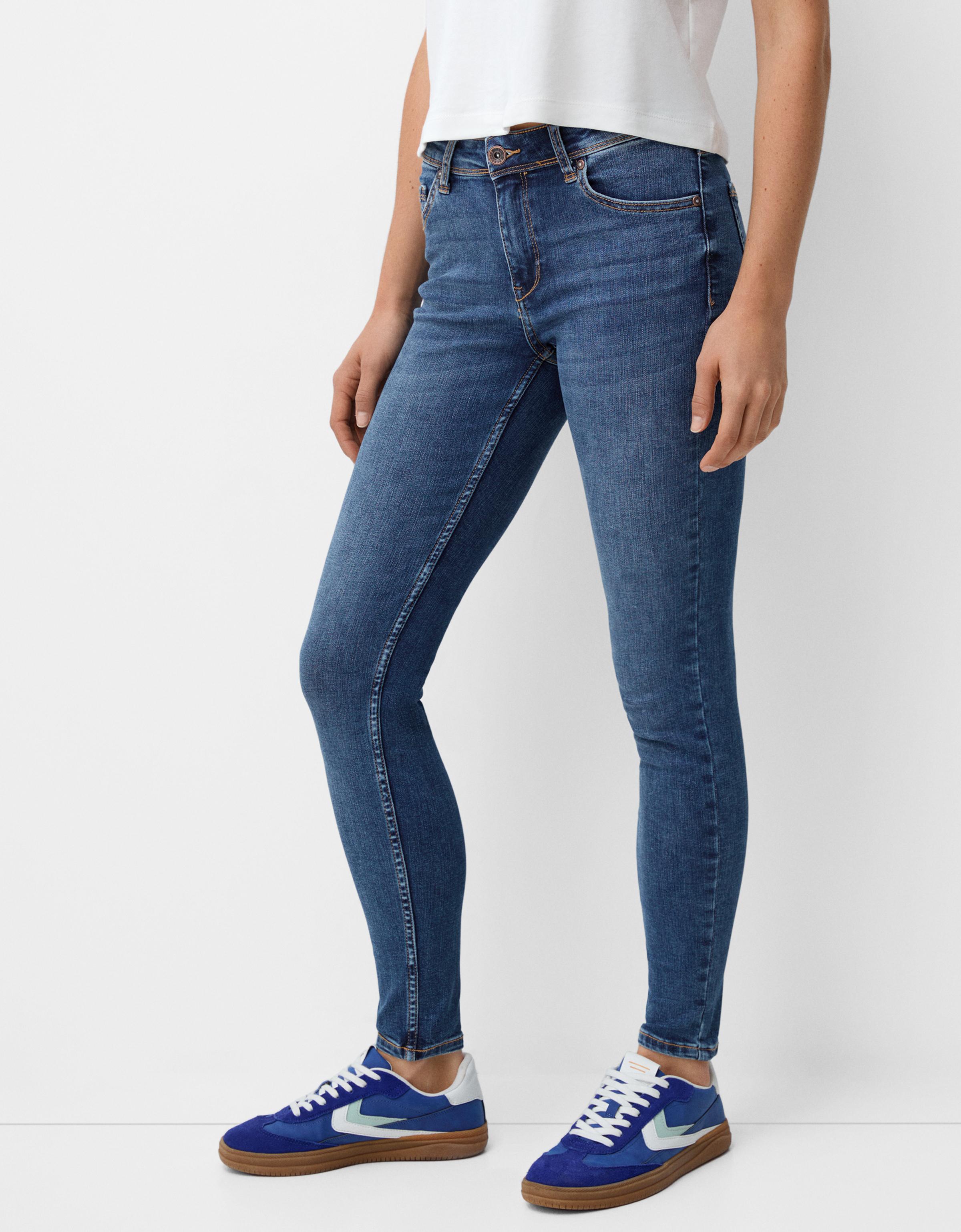 Bershka Skinny-Jeans Mit Tiefem Bund Damen 42 Blau