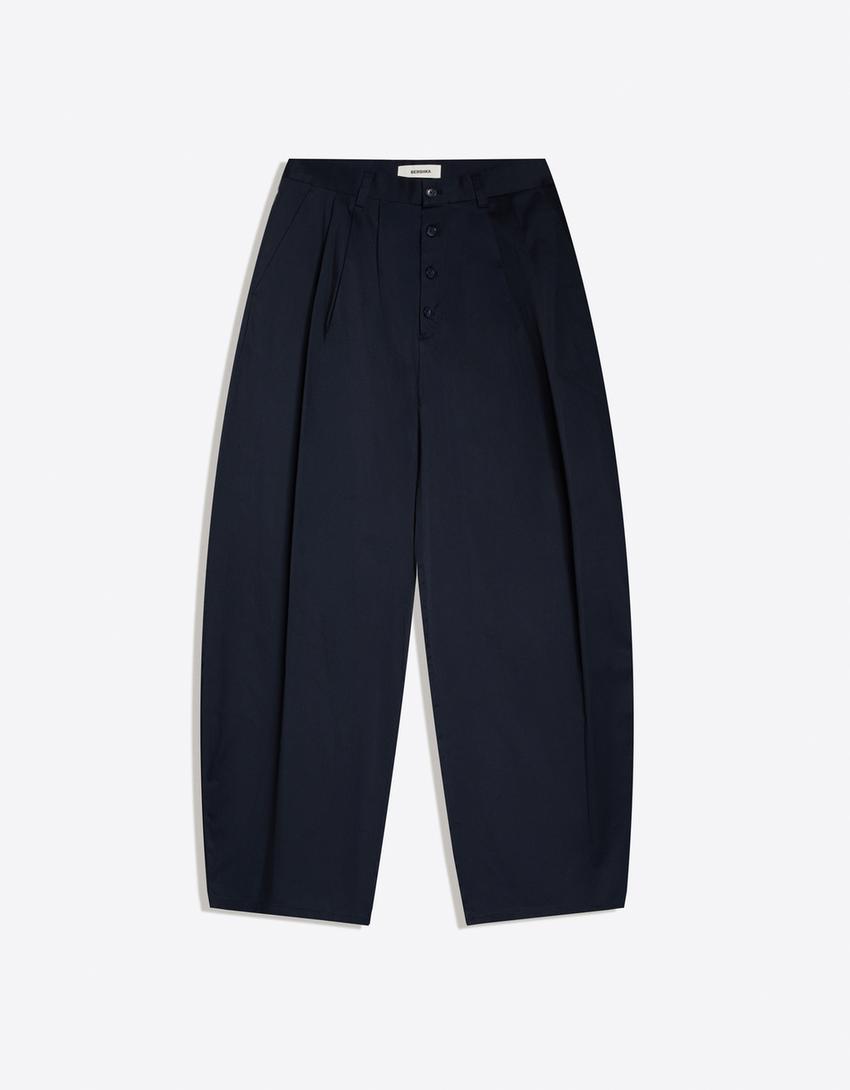 Tailored fit barrel trousers-Navy