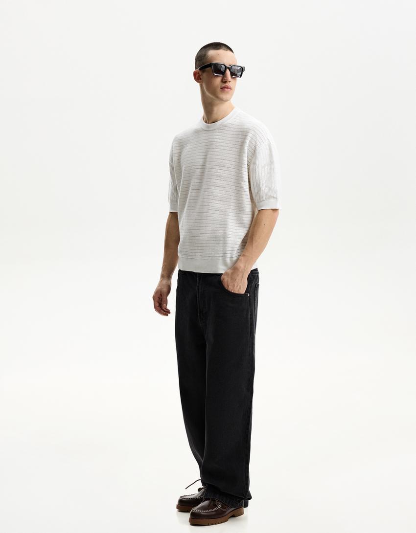 Short sleeve textured weave T-shirt-White