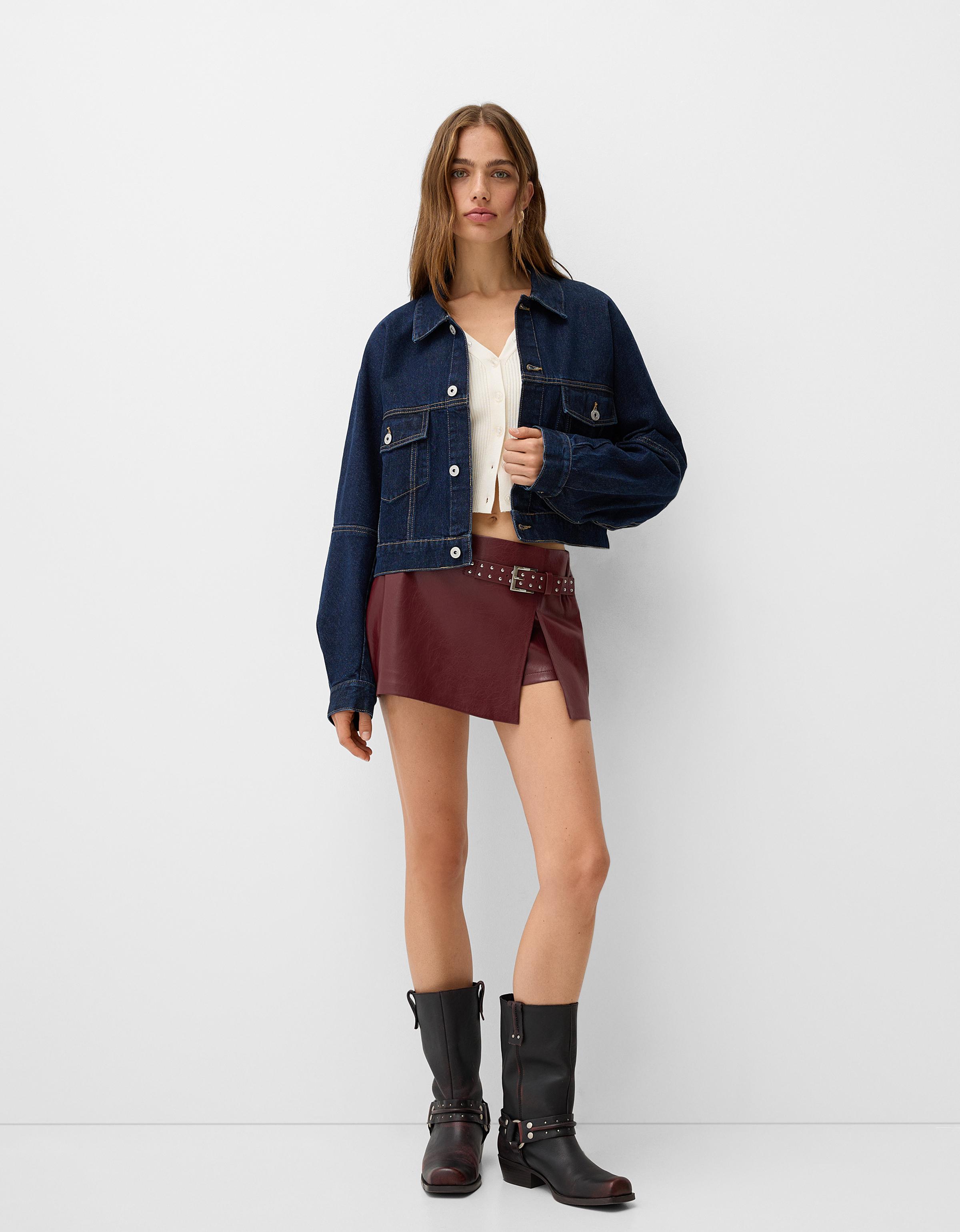 Leather effect mini skirt Women Bershka