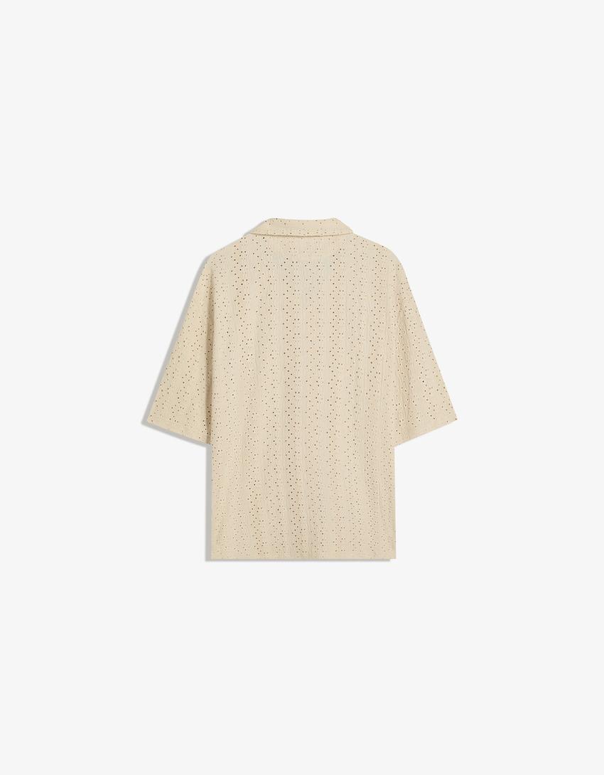 Embroidered short sleeve shirt-Sand
