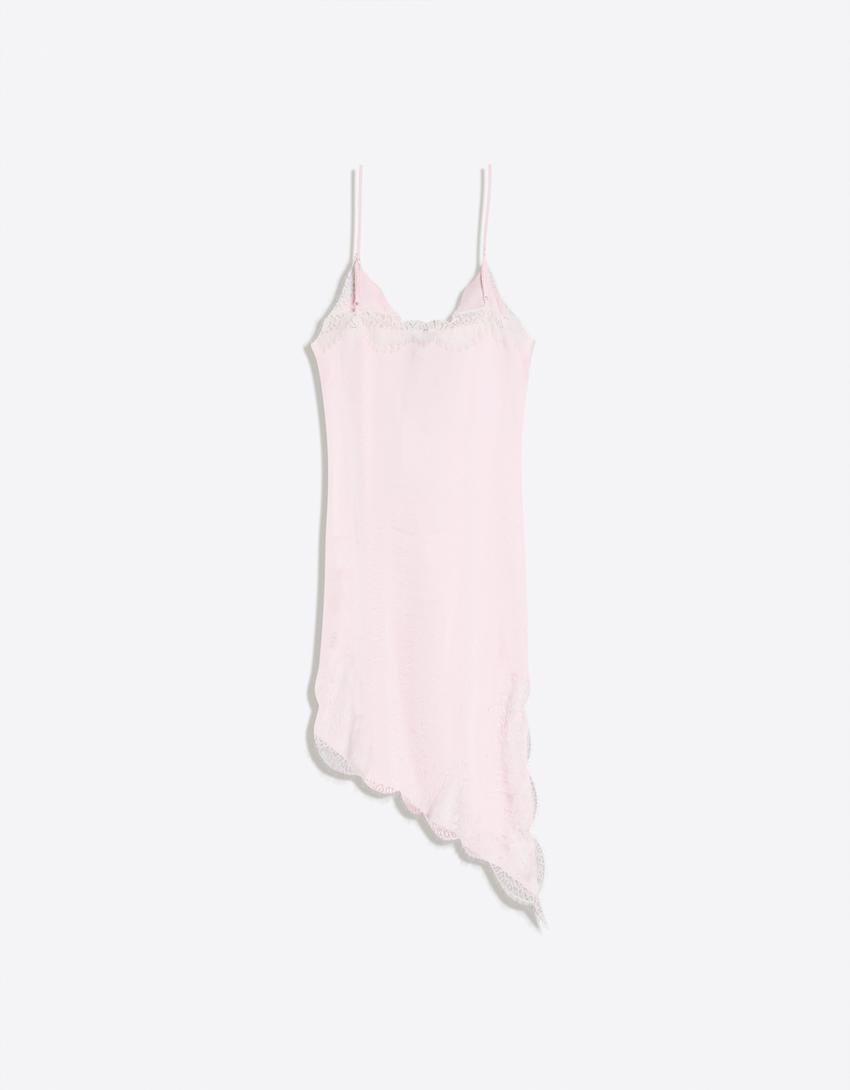 Asymmetric sateen mini dress-Pink