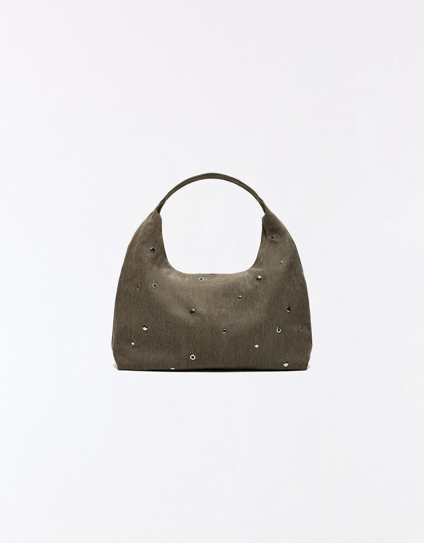 Studded shoulder bag-Khaki