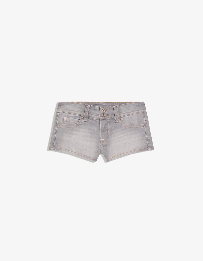 Denim mini shorts-Grey