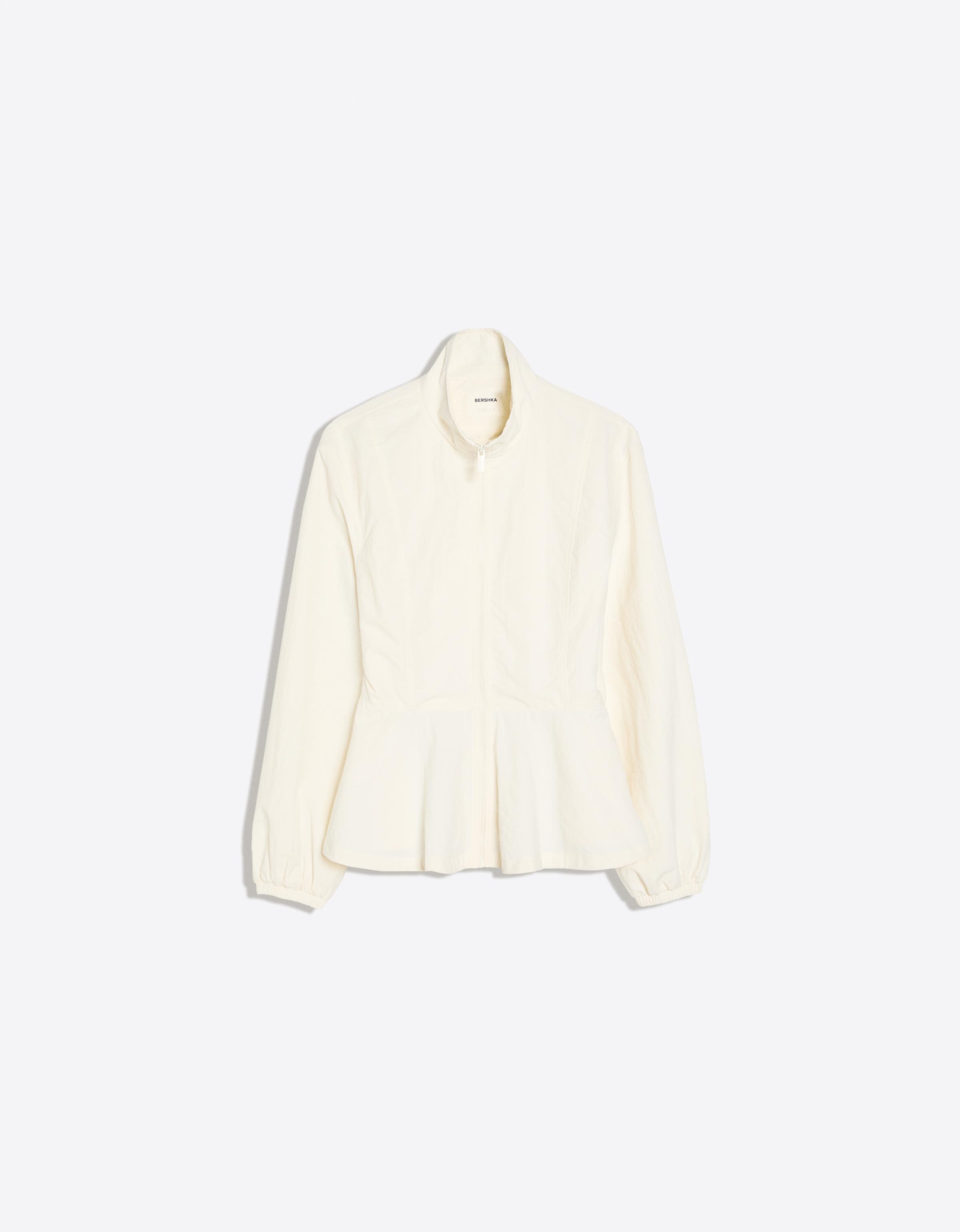 Bershka Cazadora Cremallera Peplum Mujer Crudo
