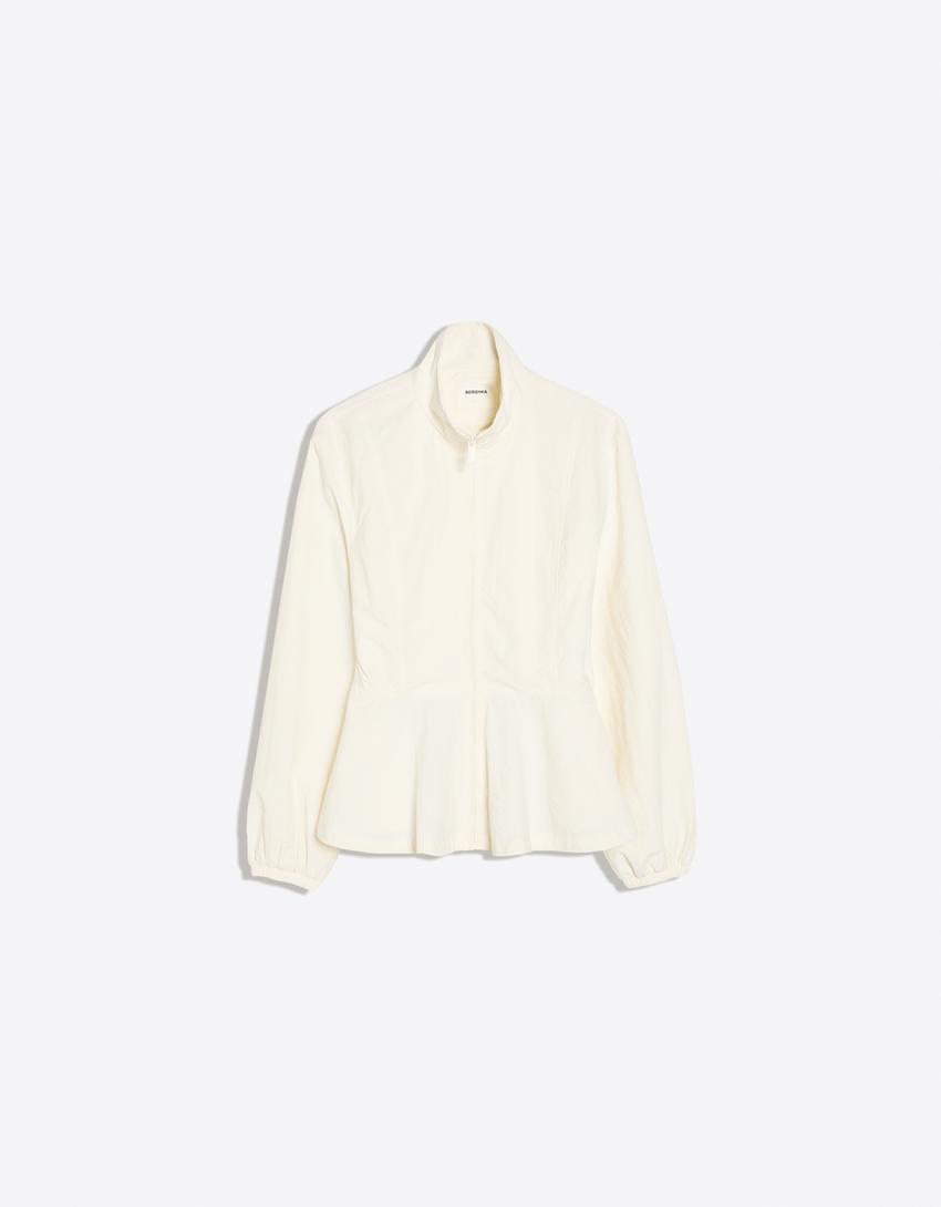 Peplum zip-up jacket-Cream