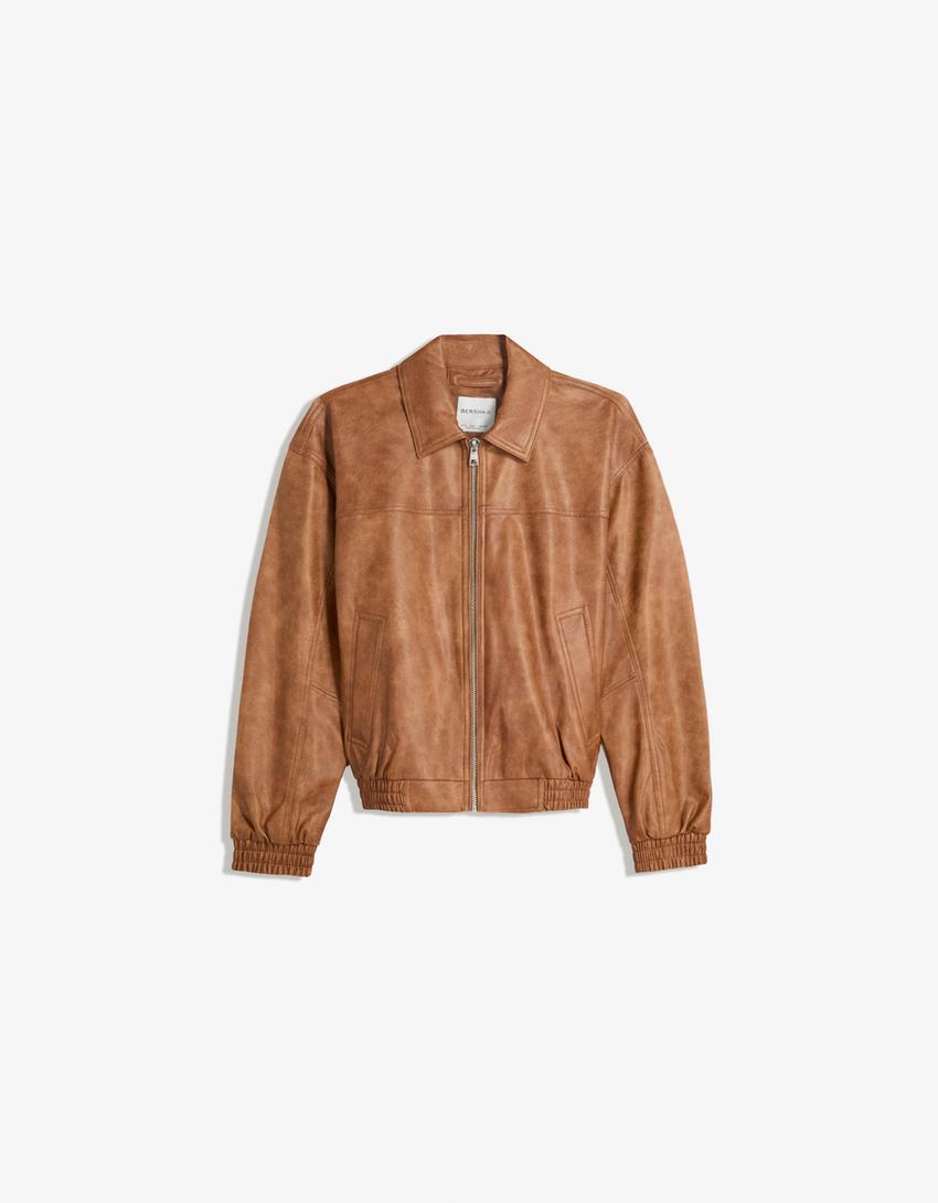 Giubbotto effetto pelle oversize-Camel-3