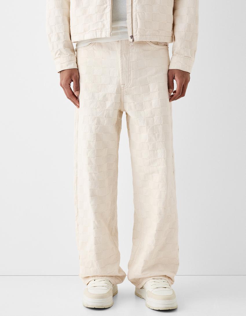 Jean super baggy jacquard-Blanc-1