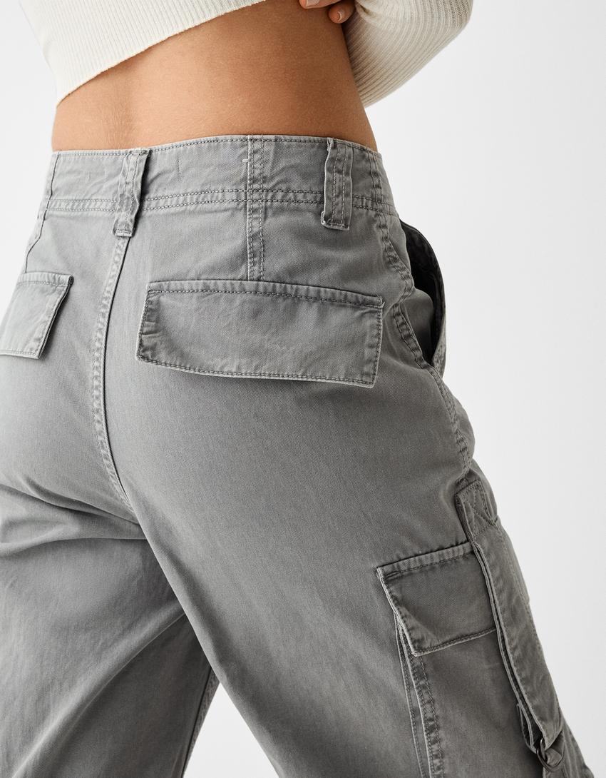 Pantalon cargo coton lanières-Gris-5