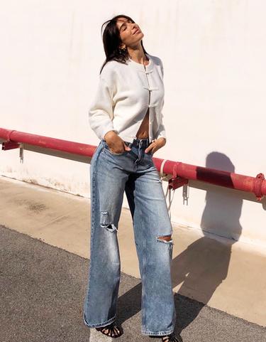 Ripped high-waist wide-leg jeans — Light blue 3