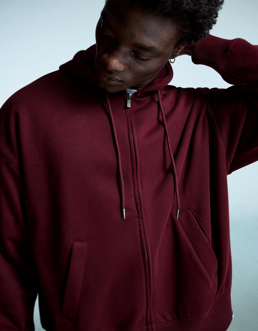 Hoodie beritsleting-Merah maron