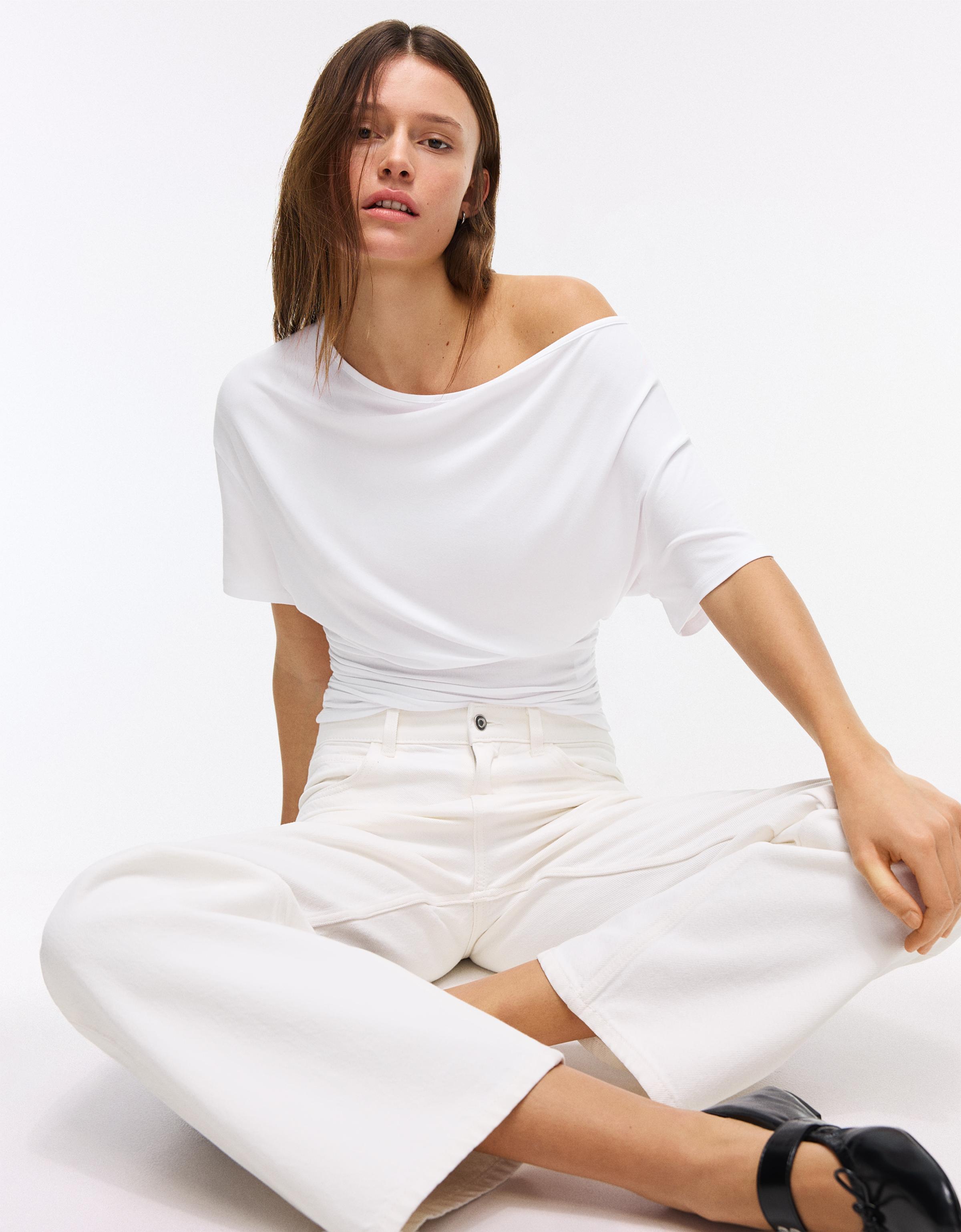 Asimetrik kısa kollu tişört - Görsel 9