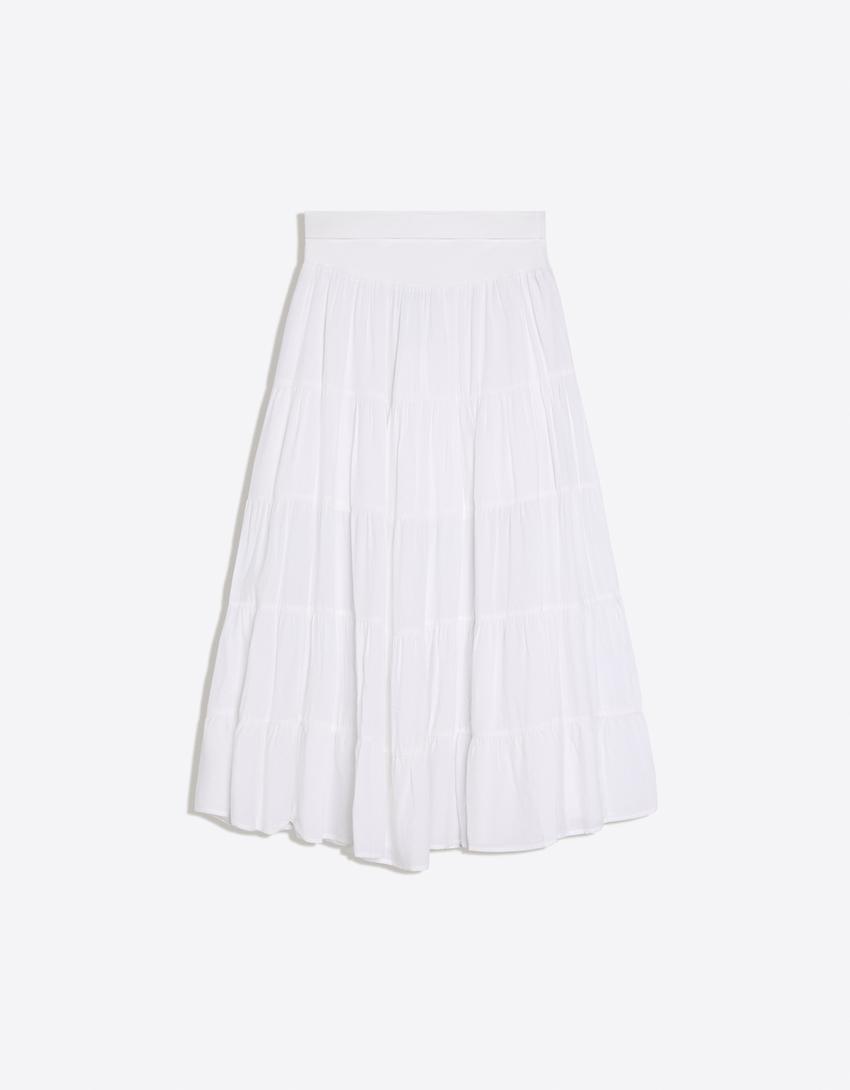 Fold-over waist midi skirt-White