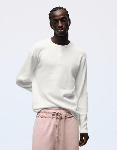 Slim fit long sleeve henley T-shirt — White 1
