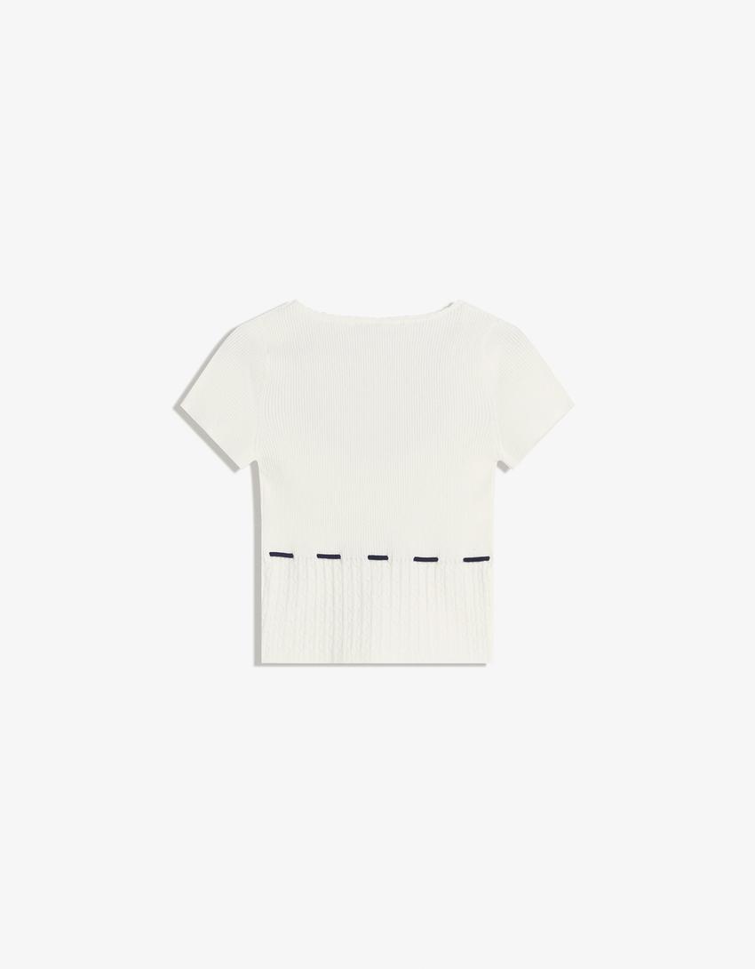 Jersey manga corta trenzado lazo-Blanco