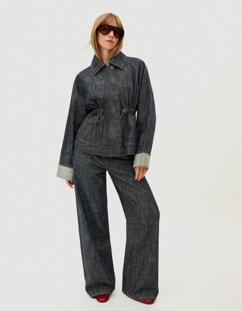 Cazadora denim oversize textura-Azul