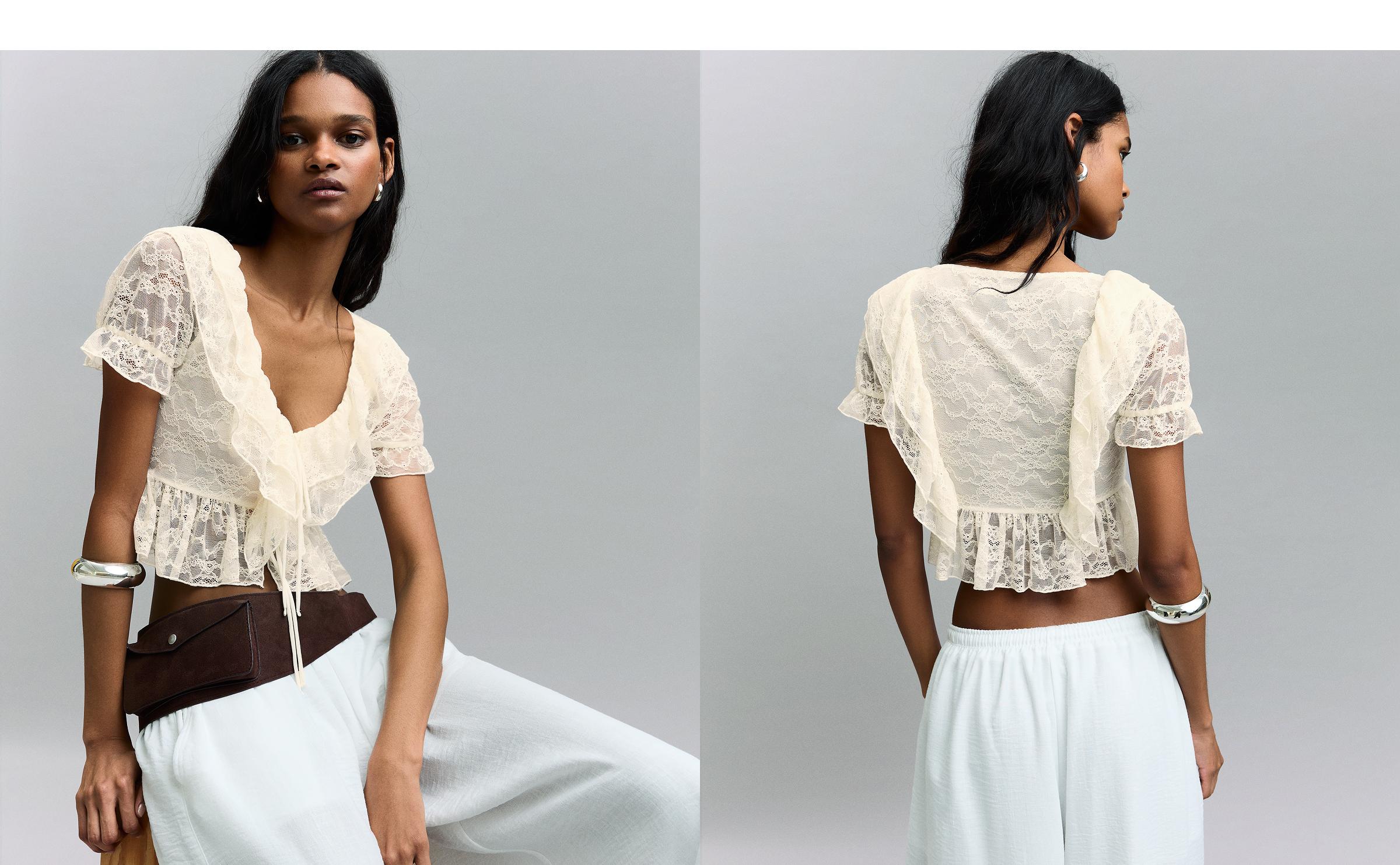 Fırfırlı dantelli crop bluz - Görsel 17