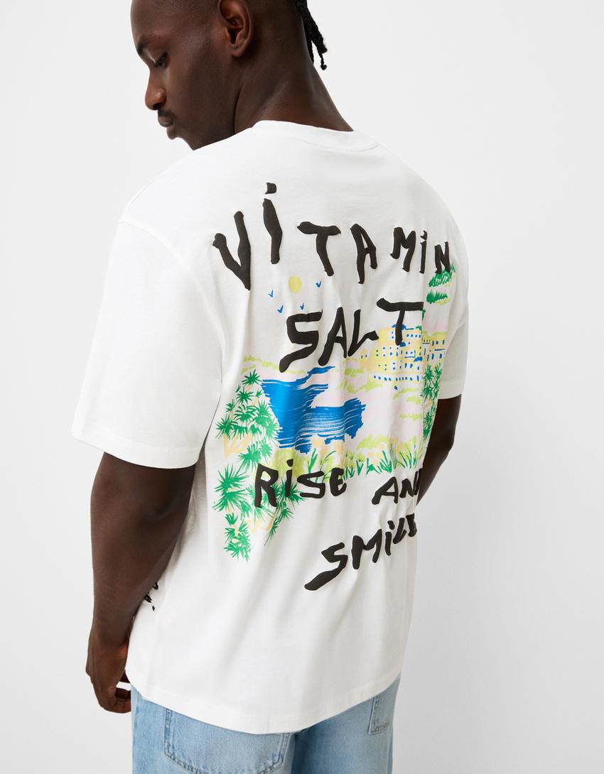 T-shirt manga curta estampado-Branco-2