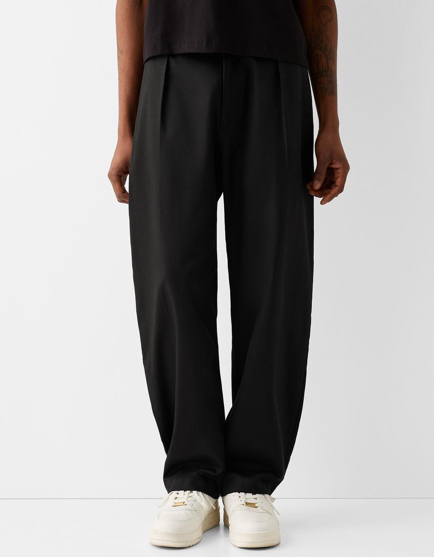 Tailored lyocell blend balloon trousers-Black