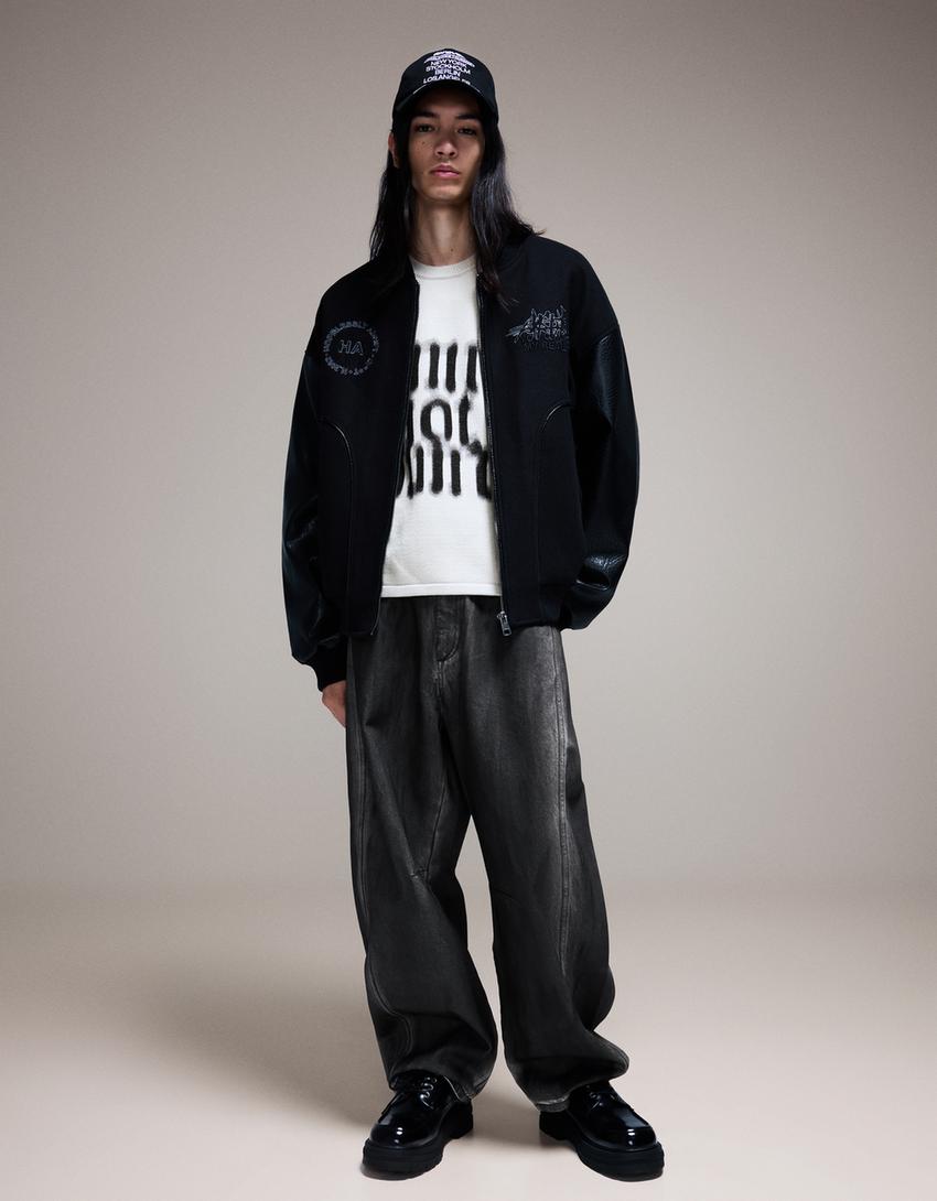 Pullover mit Print-Grbrochenes Weiss