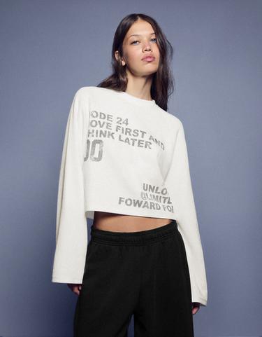 Round neck print sweatshirt — Cream 1