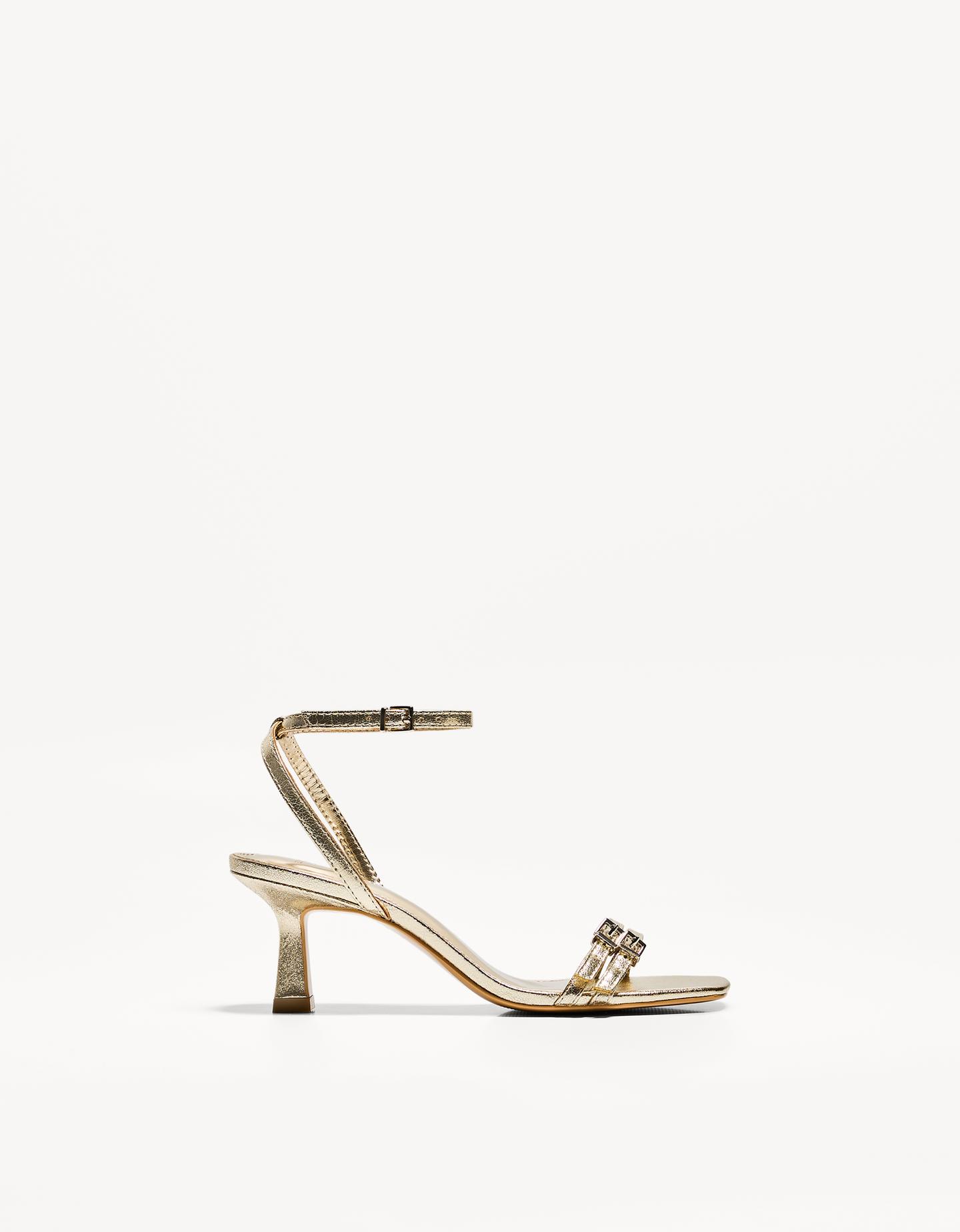 Bershka Sandali Tacco Fascette E Cinturino Alla Caviglia Donna 37 Oro