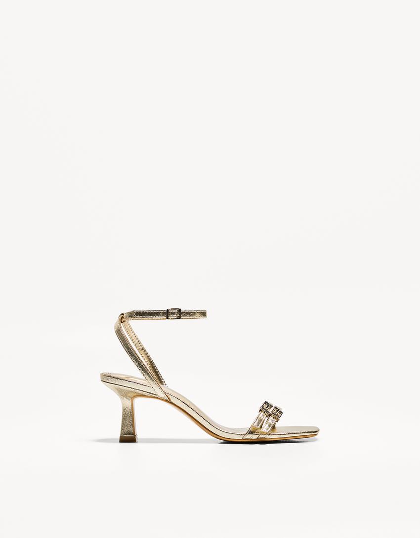 Sandales talon brides boucle de cheville-Or-0
