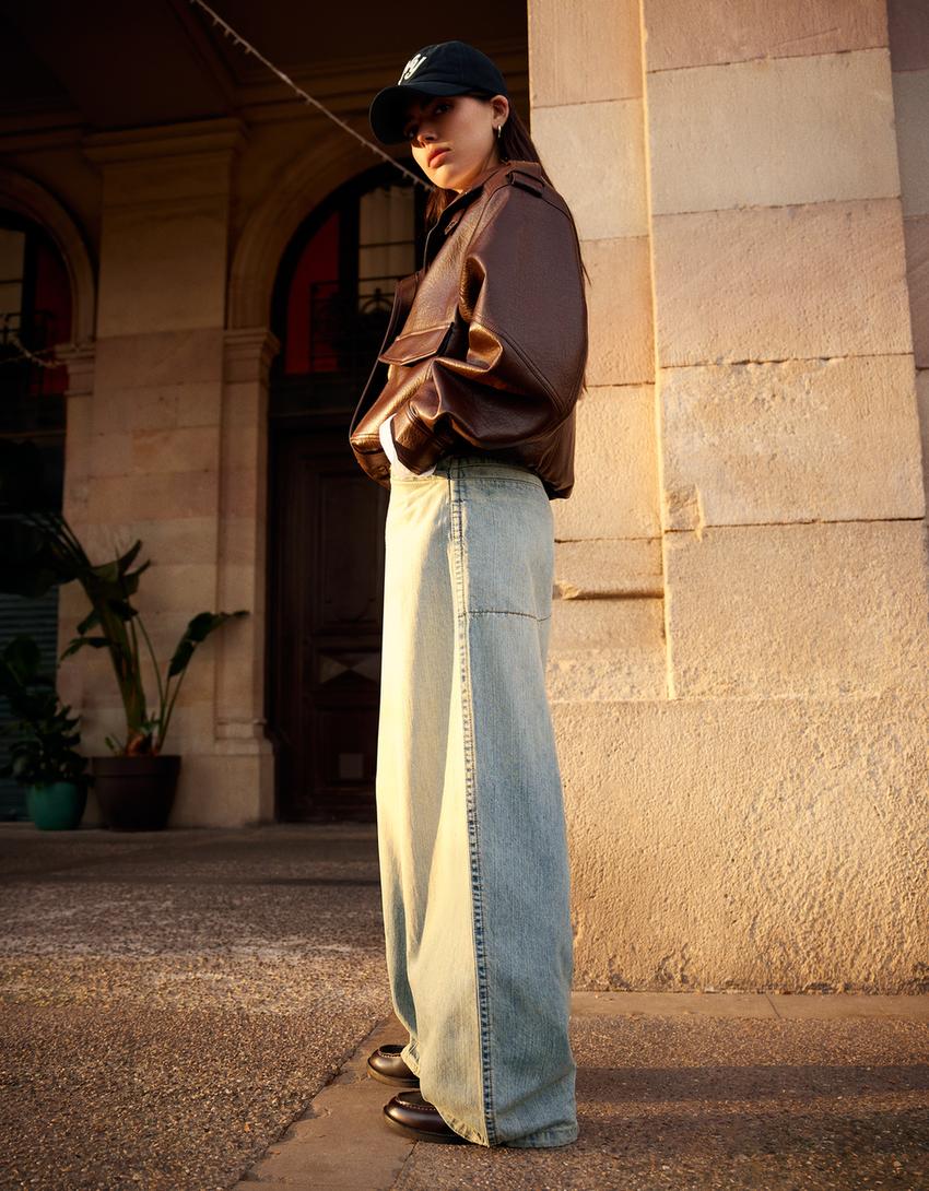 Super wide-leg low-rise jeans-Light blue