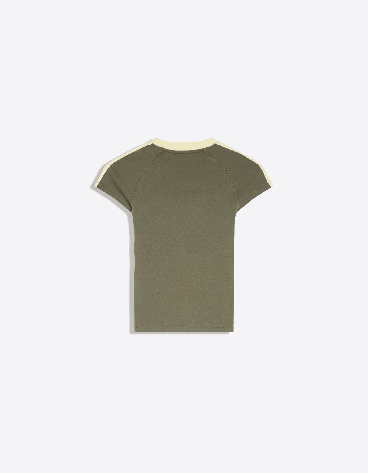 Short sleeve contrast print T-shirt — Khaki