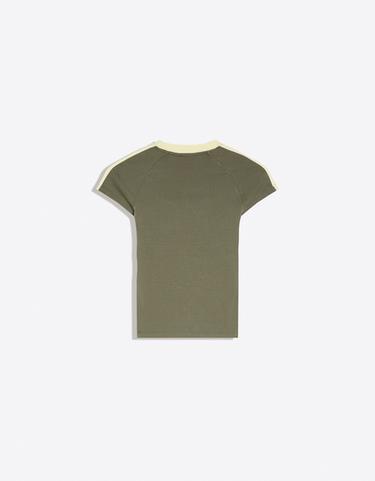 Short sleeve contrast print T-shirt — Khaki 6