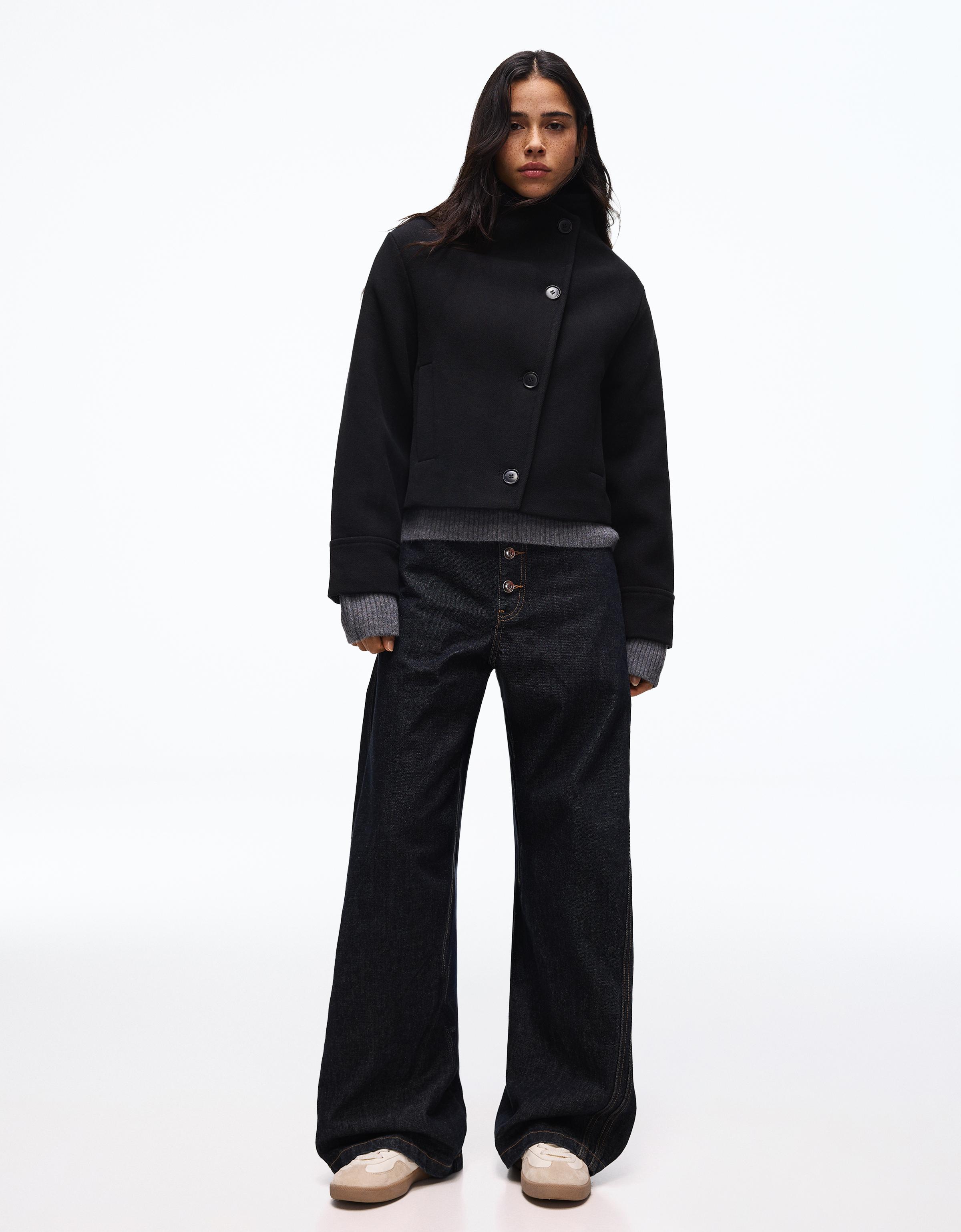 Cropped felt-effect wrap jacket