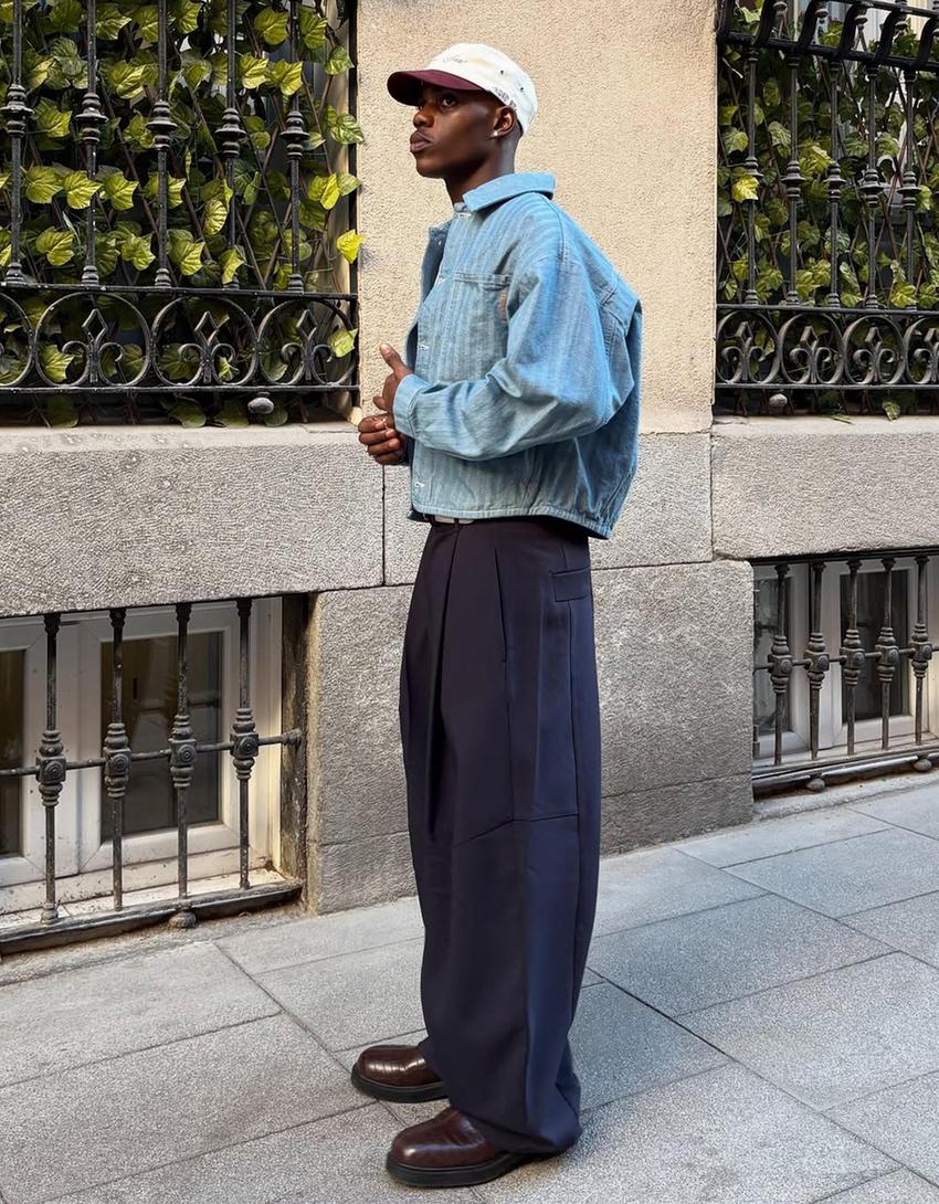 Barrel-Hose mit Bundfalten, tailored-Marinenblau