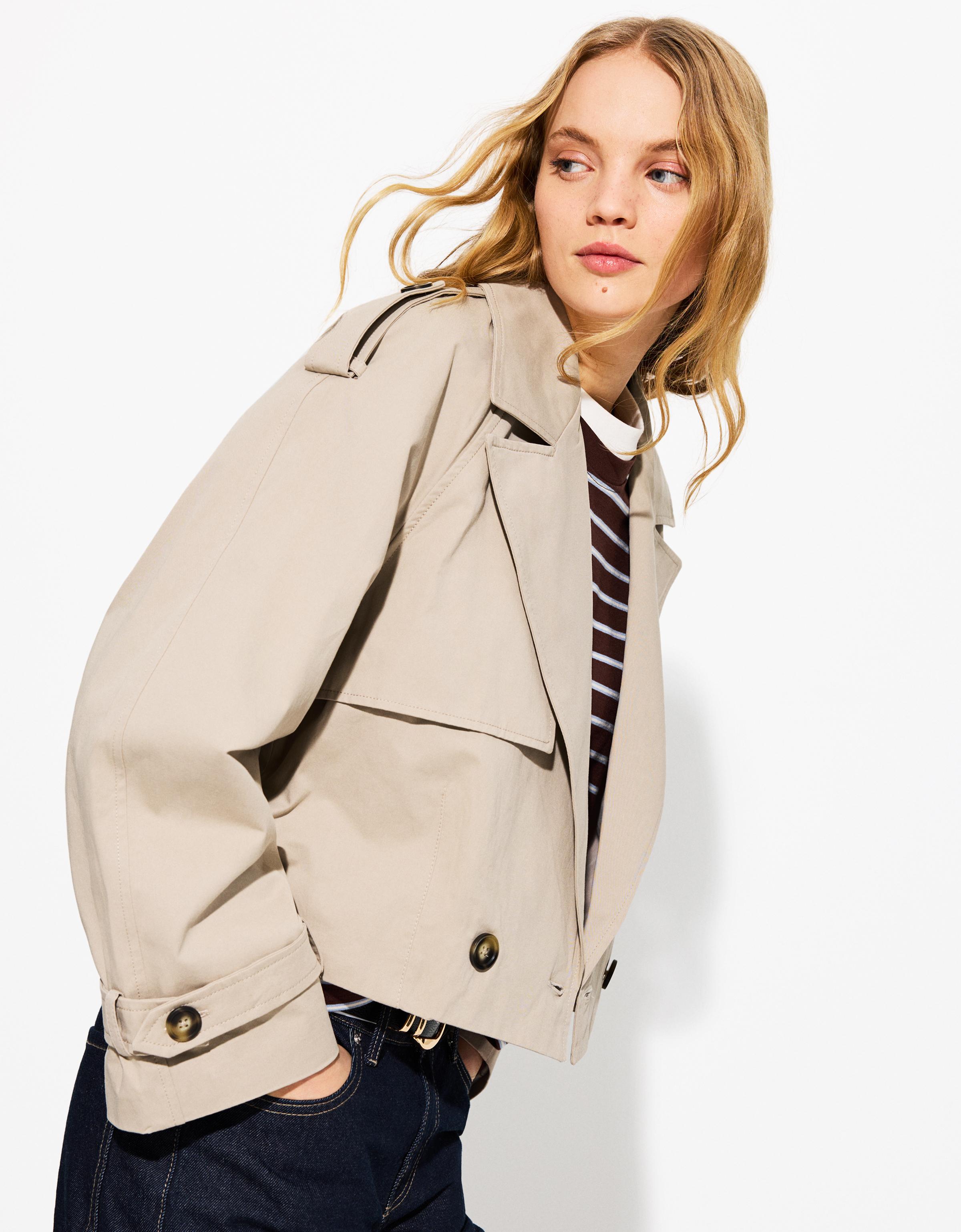 Bershka Kurze Trenchjacke Mit Schnalle Damen Xs Nerzfarbe