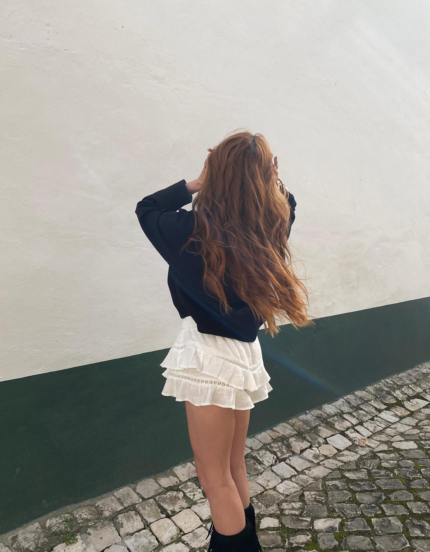 Bershka spódnicospodenki w stylu boho z fakturą kremowy