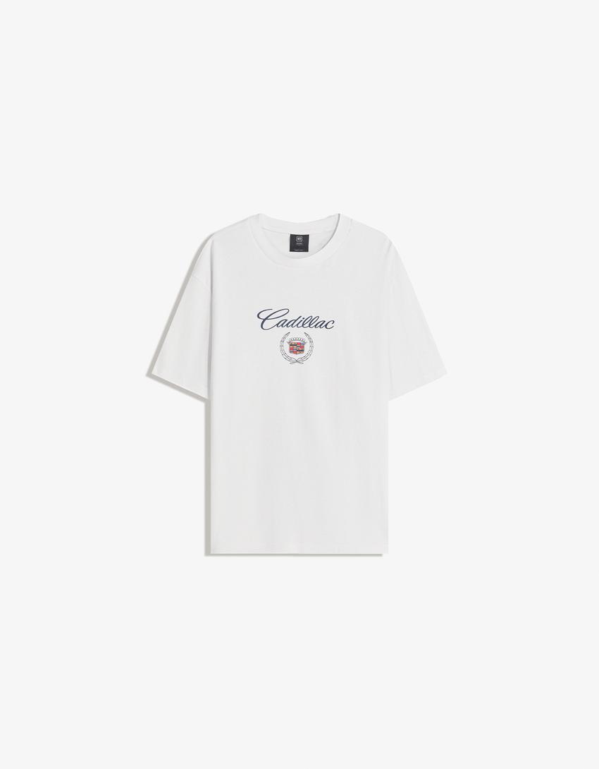 Short sleeve Cadillac print T-shirt-White-4