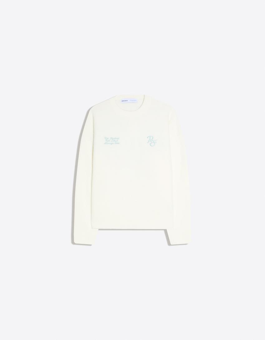 Printed round neck jumper-Off white