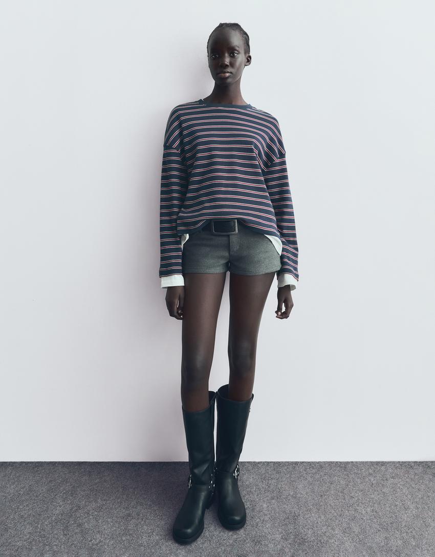 T-shirt de manga comprida com estampa-Marinho