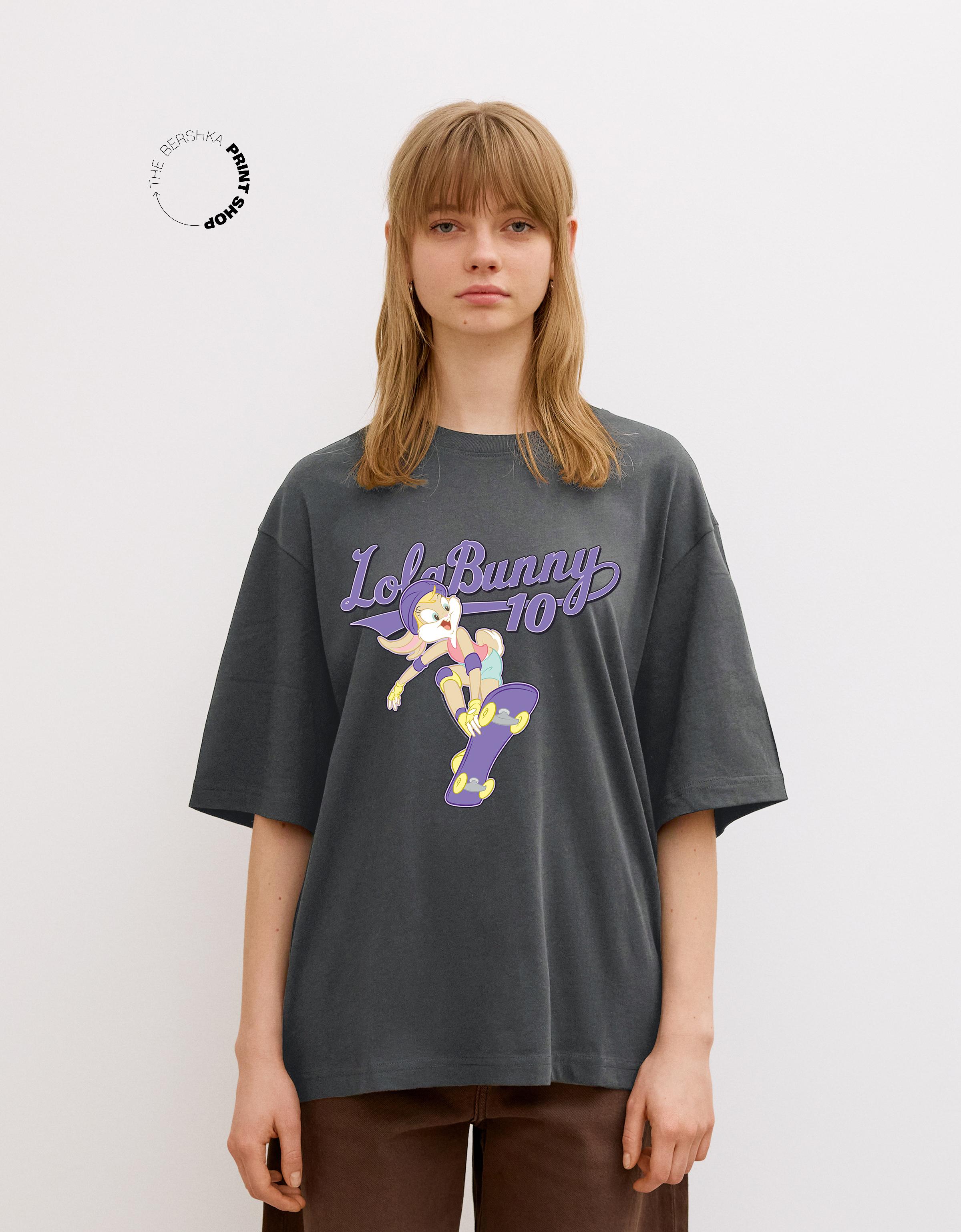 Bershka Looney Tunes T-Shirt Mit Kurzen Ärmeln Damen S Dunkelgrau