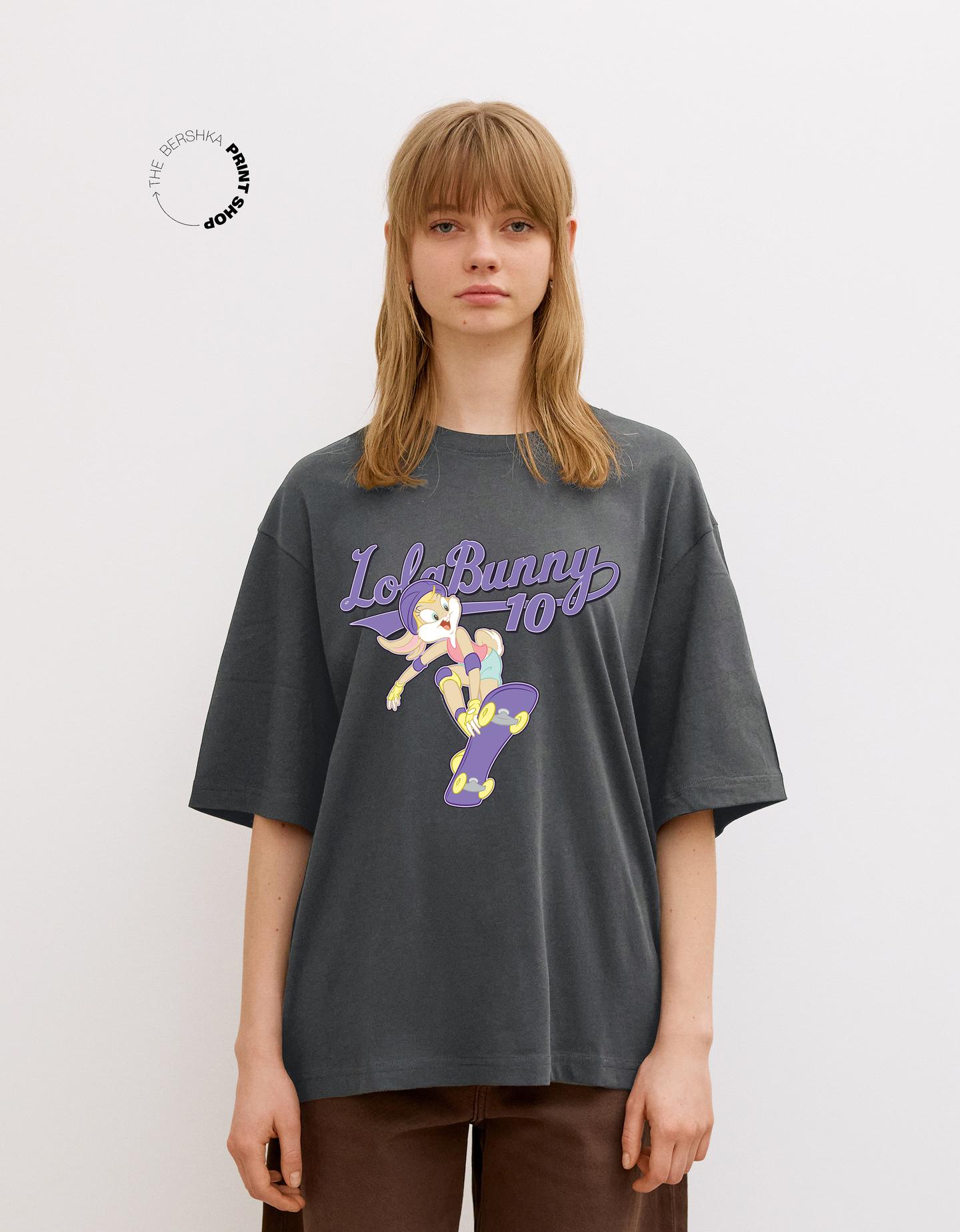 Bershka koszulka looney tunes z krótkim rękawem ciemnoszary