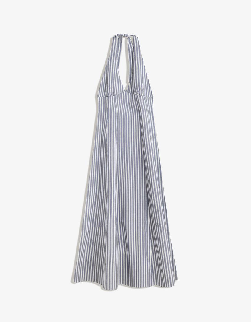 Robe midi encolure américaine bengalina-Bleu-3