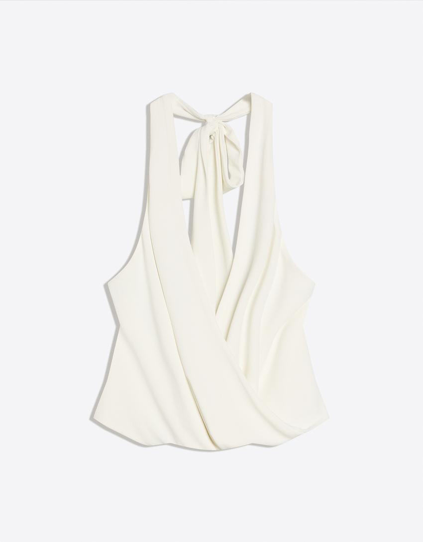 Tied halter top-Cream