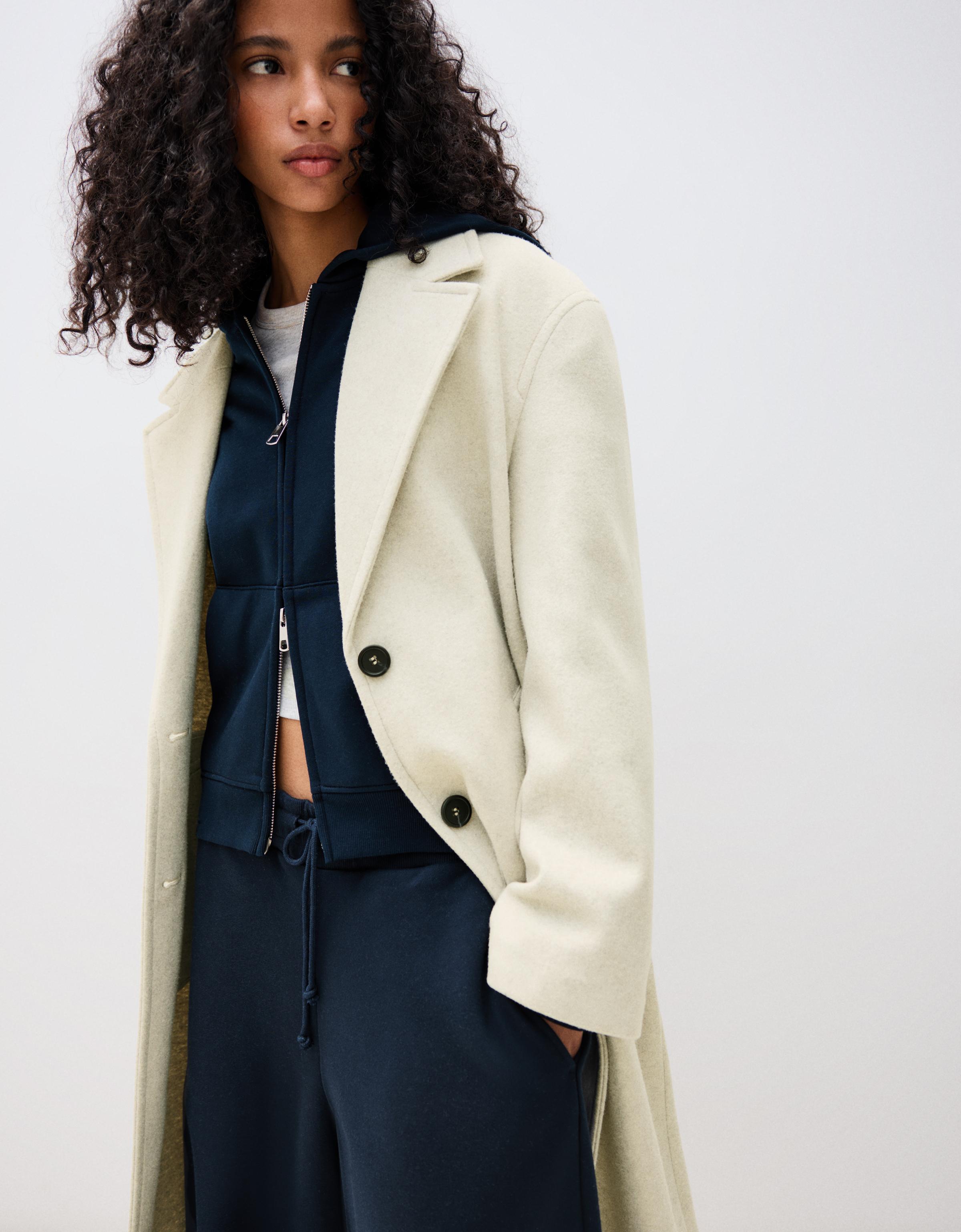 Soft-touch long coat — Sand