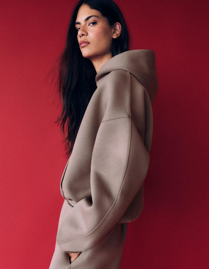 Scuba fabric hoodie-Sand