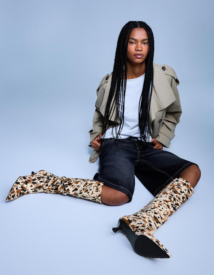 Bota tacón PIEL animal print-Combinado