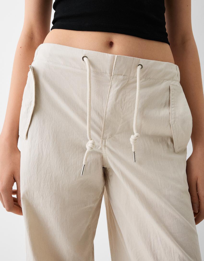 Nylon blend parachute trousers-Off white-5