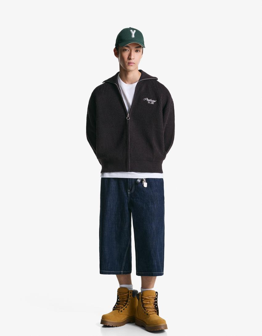 Jacke mit Reißverschluss und Stickerei-Braun-3