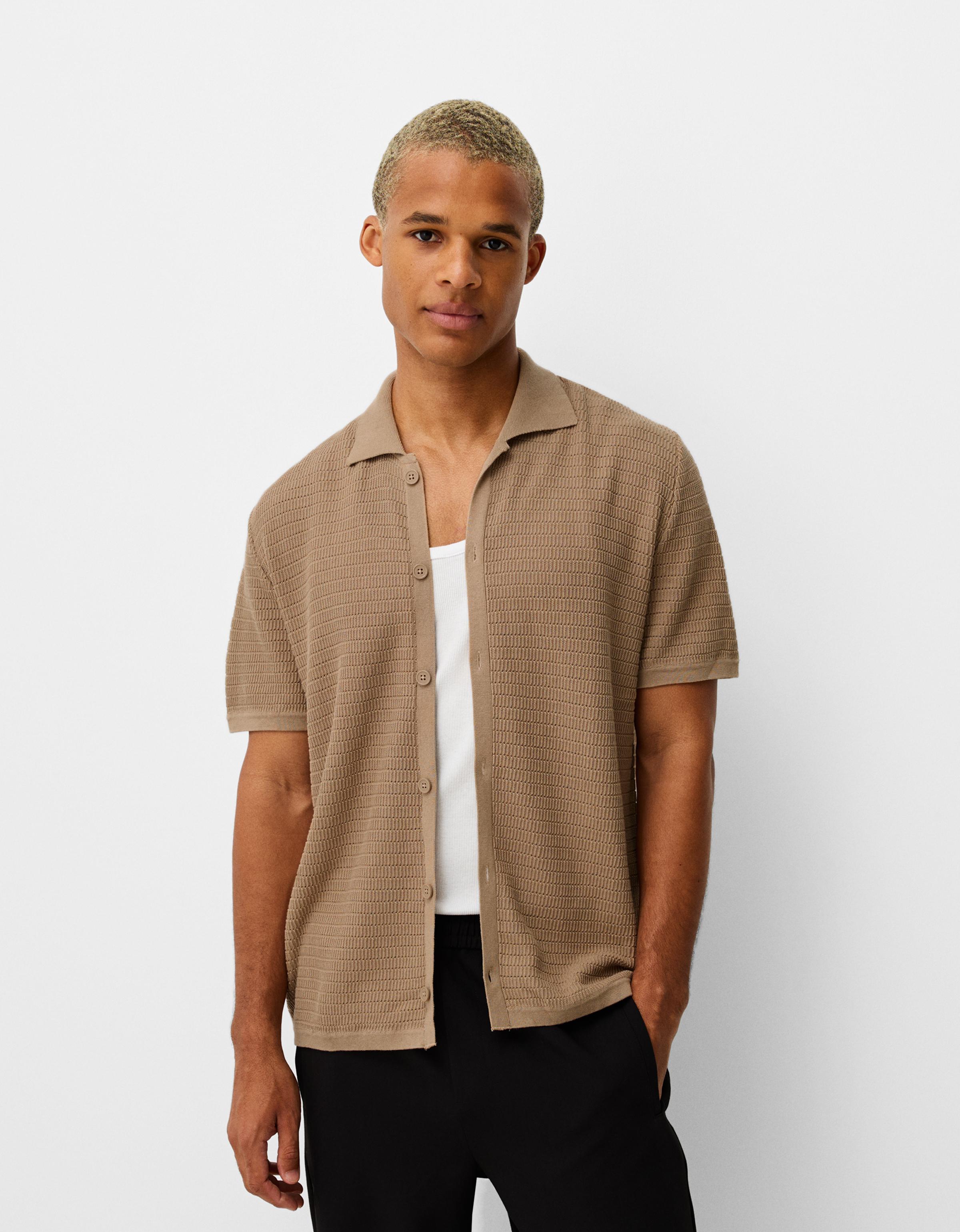 Camisa manga corta calados Camisas Hombre Bershka