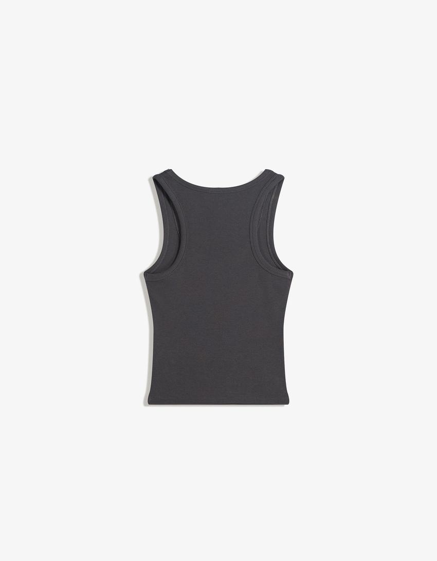 Camiseta sin mangas tachas-Gris oscuro
