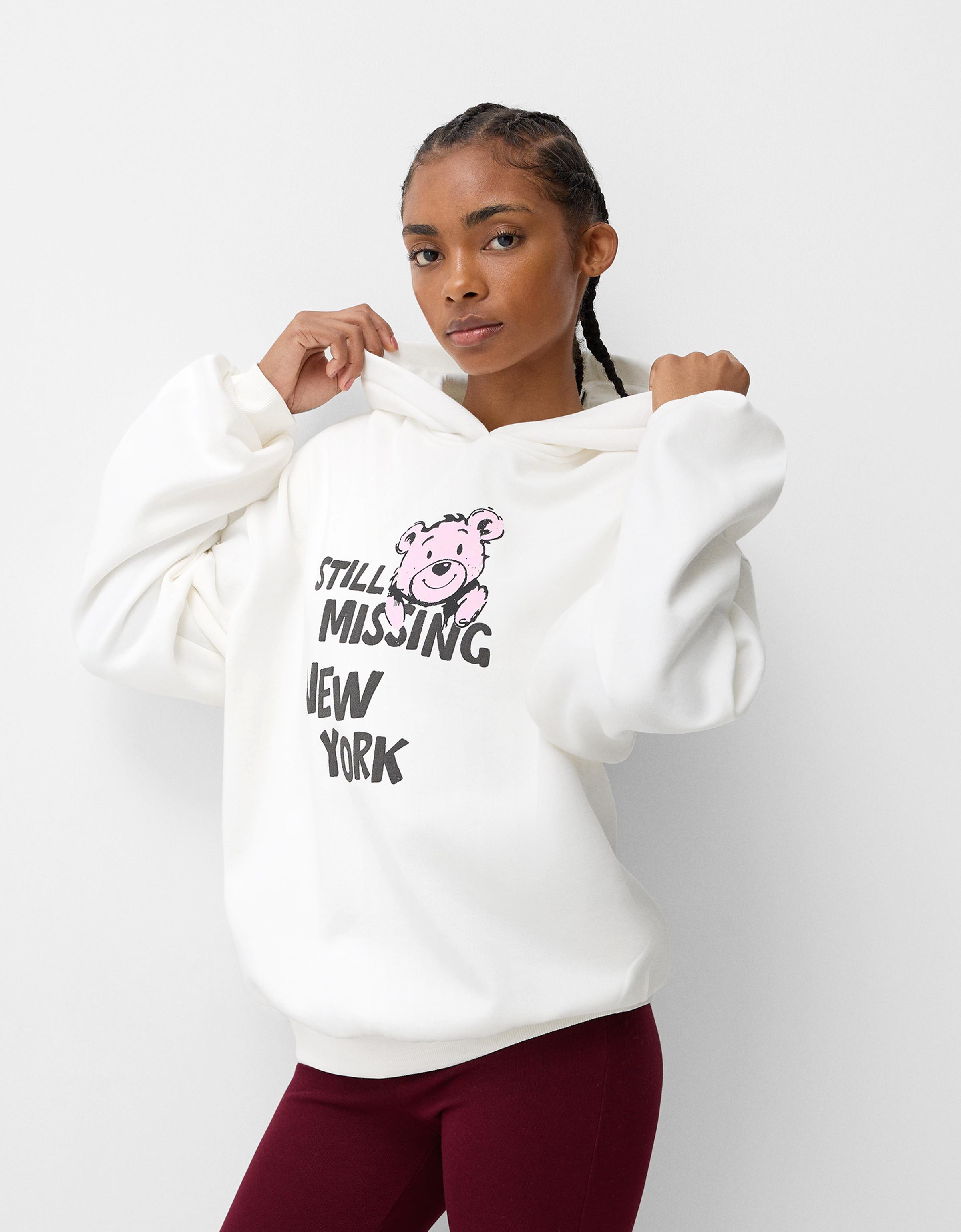 Bershka Oversize-Hoodie Mit Kapuze Und Print Damen Xs Grbrochenes Weiss