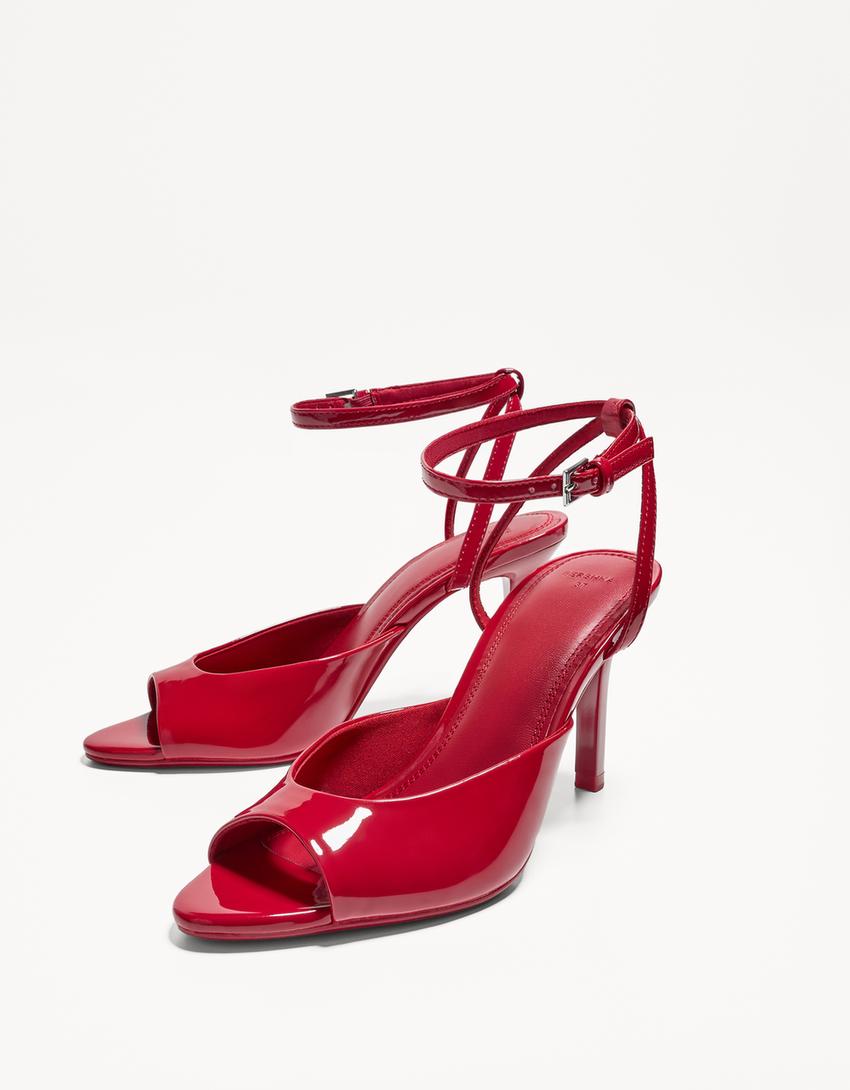 Sandales à talon fendu avec bracelet-Rouge-3